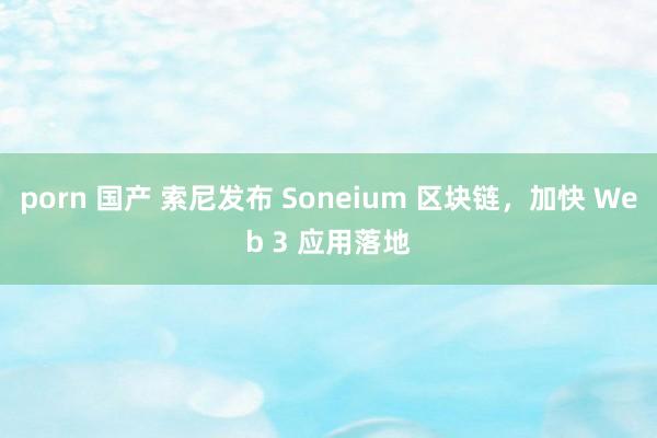 porn 国产 索尼发布 Soneium 区块链，加快 Web 3 应用落地